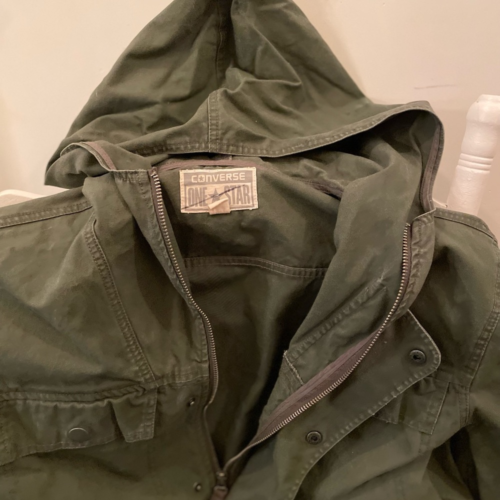 COPY - Converse One Star Womens Jacket Green Olive Sz XL Hooded W/ Pull-string …